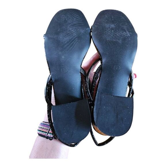 Allegra K Chunky Heel Open Toe Ankle Strap Sandals Black 7 - Picture 5 of 6